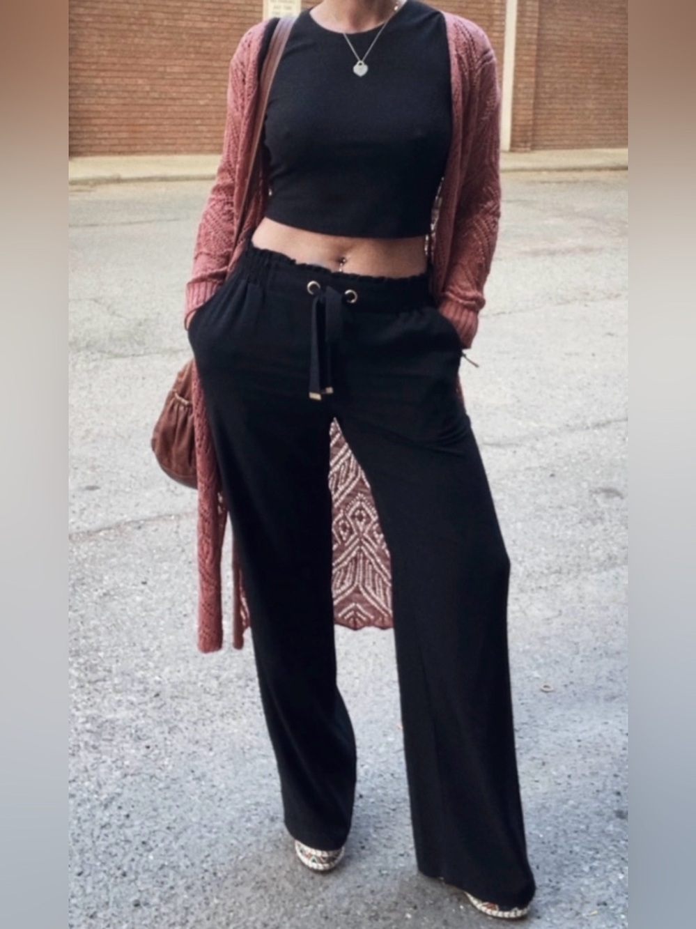 Michael Kors Black Wide-Leg Drawstring Pants